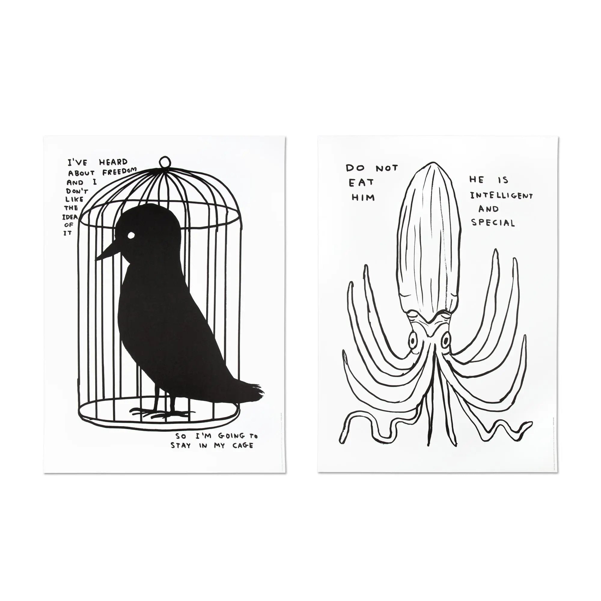 David Shrigley - I've Heard About Freedom + Do Not Eat Him - 2 Prints